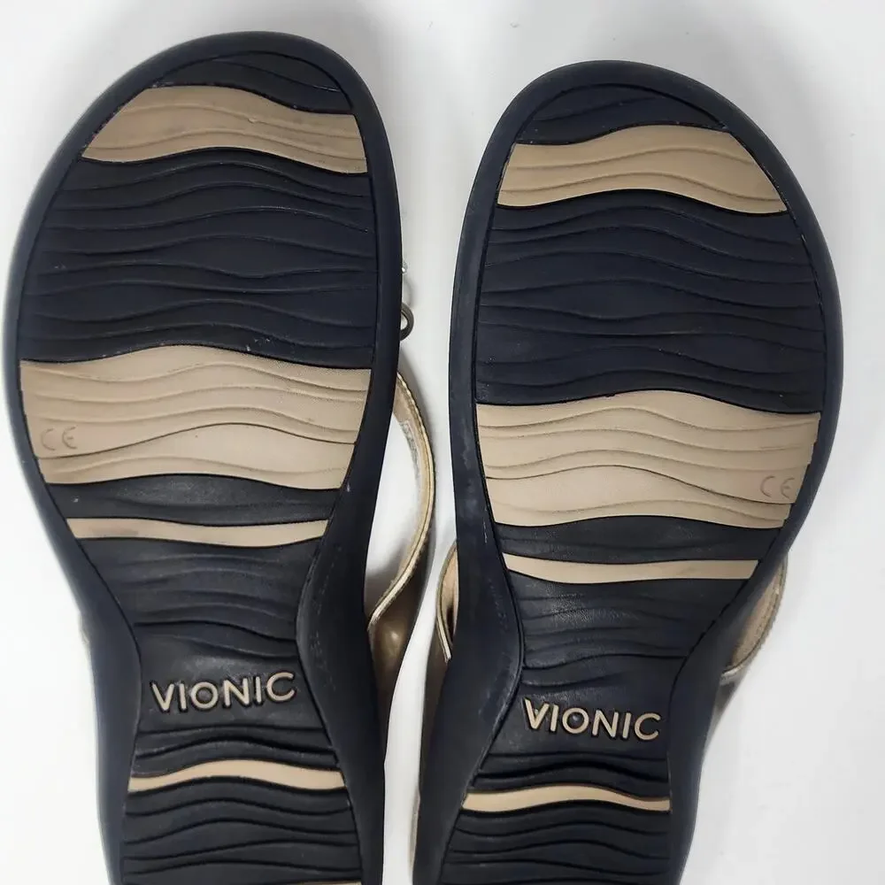 Vionic Bella II Flipflop Sandal Women 9 Champagne Gold Metallic Bow Comfort Shoe